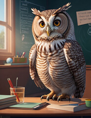 owl teacher with books.  Generative AI