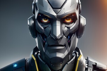 A robot face. Robot soldier.