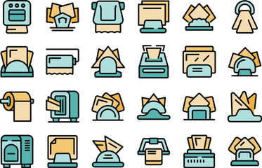 Napkin holder icons set outline vector. Table paper. Cafe tissue thin line color flat on white