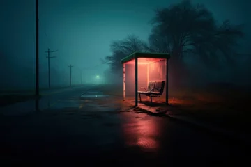Foto op Canvas Bus stop at night with neon lights © Hugo