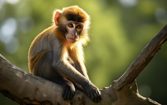 Olive baboon in Kenya, East Africa close-up head and shoulders shot, on a tree brunch, tropics, cute monkey, photography