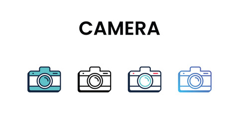 Camera icons set, color line, ouline, glyph, gradient icon stock illustration