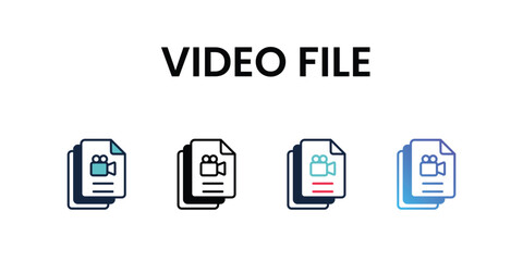 Video File icons set, color line, ouline, glyph, gradient icon stock illustration
