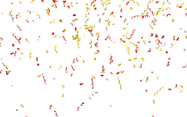 Realistic Golden Confetti and serpentine explosion For The Festival Party Ribbon Blast Carnival Elements Or Birthday Celebration - obrazy, fototapety, plakaty