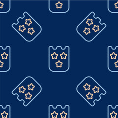 Line Lottery ticket icon isolated seamless pattern on blue background. Bingo, lotto, cash prizes. Financial success, prosperity, victory, winnings luck. Vector