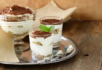 tiramisu in a glass italian traditional dessert