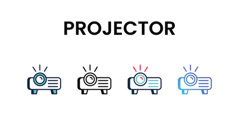 Projector icons set, color line, ouline, glyph, gradient icon stock illustration