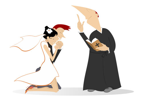 wedding ceremony cartoon bride groom priest clip art preview
