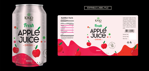 Apple Juice Label Design Fresh, Delicious, Eye-Catching Product Design for Bottle packaging Apple Juice Label Design for Branding Editable Vector Premium Quality label with can mockup download