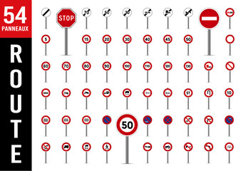 Collection panneaux signalisations code de l'aoute et limitation de vitesse - obrazy, fototapety, plakaty