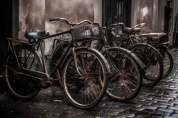 Fototapeten Old bicycles in the city street. Cycling concept. Sport concept, World Bicycle Day, Outdoor Weekend lifestyle concept © Canities