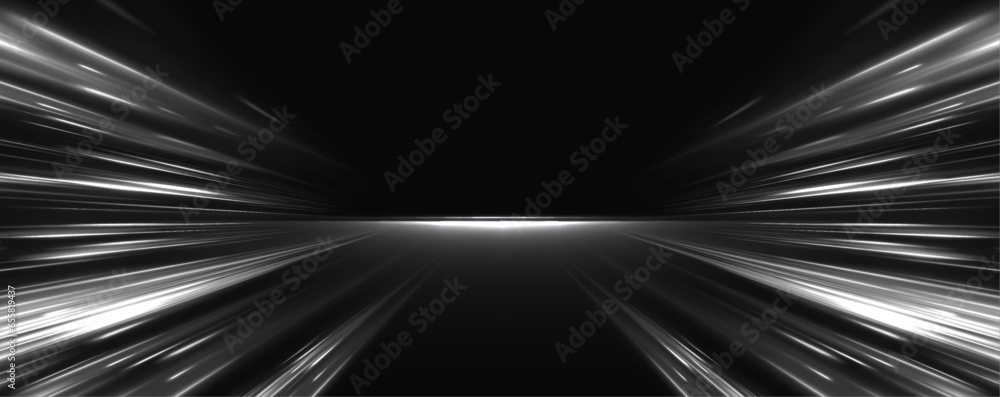 Aufkleber abstract glowing speed lines, moving cars with white headlights on a dark highway. vector glitter li
