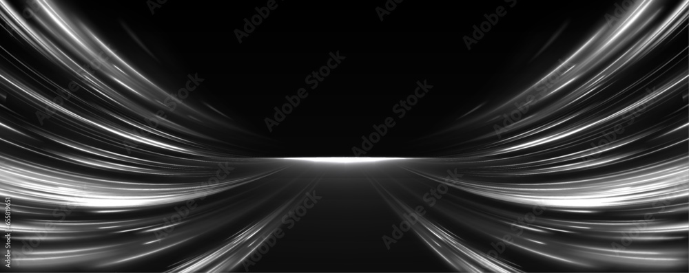 Aufkleber panoramic high speed technology concept, white lines on black abstract background. vector speed of l