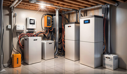 Charging the future: our home's massive battery energy storage system in action. - obrazy, fototapety, plakaty