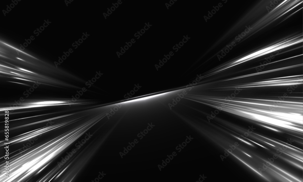 Aufkleber panoramic high speed technology concept, white lines on black abstract background. vector speed of l