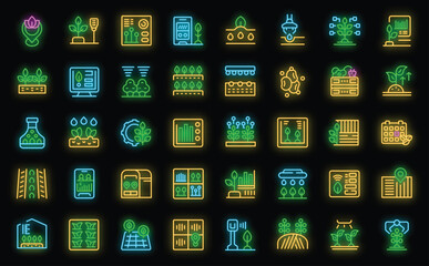 Precision farming icons set outline vector. Smart farm. Digital future neon color on black