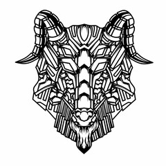 illustration of a black and white goat head robot