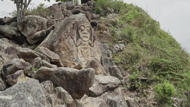 San Agustin, Colombia - 04 06 2019: Chaquira close to San Agustin is popular travel destination in Colombia and known for its archaeological park with pre columbian megalithic stone sculptures.