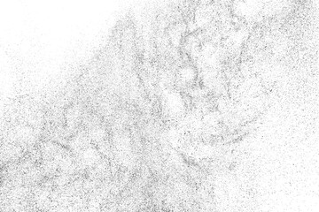 Distressed black texture. Dark grainy texture on white background. Dust overlay textured. Grain noise particles. Rusted white effect. Grunge design elements. Vector illustration, EPS 10.