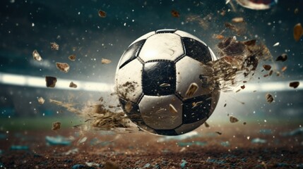 Soccer ball in motion at a soccer match.