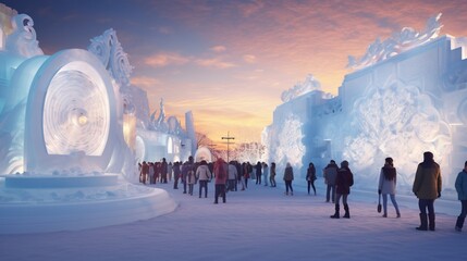 Explore the enchanting world of ice at the Sapporo Snow Festival, a winter wonderland.  - obrazy, fototapety, plakaty