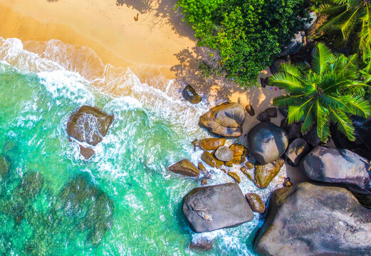 Aerial view of Glacis beach foreshore in Mah&eacute; island