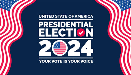 Presidential election 2024 background design template with USA flag. Vote in USA flag banner design. Election voting poster. president voting 2024. Political election 2024 campaign background.