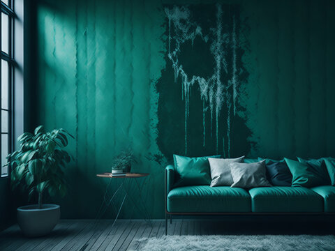 Green interior in the style of grunge. AI
