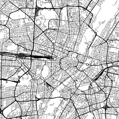 1:1 square aspect ratio vector road map of the city of  Munchen in Germany with black roads on a white background.