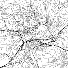 Fototapeta na wymiar 1:1 square aspect ratio vector road map of the city of Tubingen in Germany with black roads on a white background.