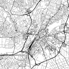 Obraz premium 1:1 square aspect ratio vector road map of the city of Giessen in Germany with black roads on a white background.