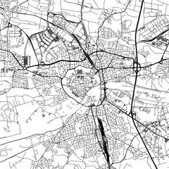 1:1 square aspect ratio vector road map of the city of  Ingolstadt in Germany with black roads on a white background.