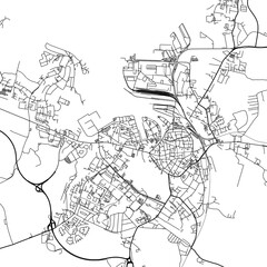 Fototapeta na wymiar 1:1 square aspect ratio vector road map of the city of Wismar in Germany with black roads on a white background.