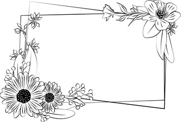 Hand Drawn Rectangle Floral Frame Element