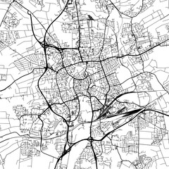 Fototapeta na wymiar 1:1 square aspect ratio vector road map of the city of Braunschweig in Germany with black roads on a white background.