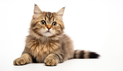 Adorable cat with a fluffy tail.