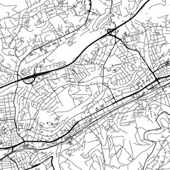 Fototapeta na wymiar 1:1 square aspect ratio vector road map of the city of Wuppertal in Germany with black roads on a white background.