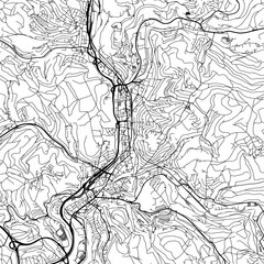 1:1 square aspect ratio vector road map of the city of  Siegen in Germany with black roads on a white background.
