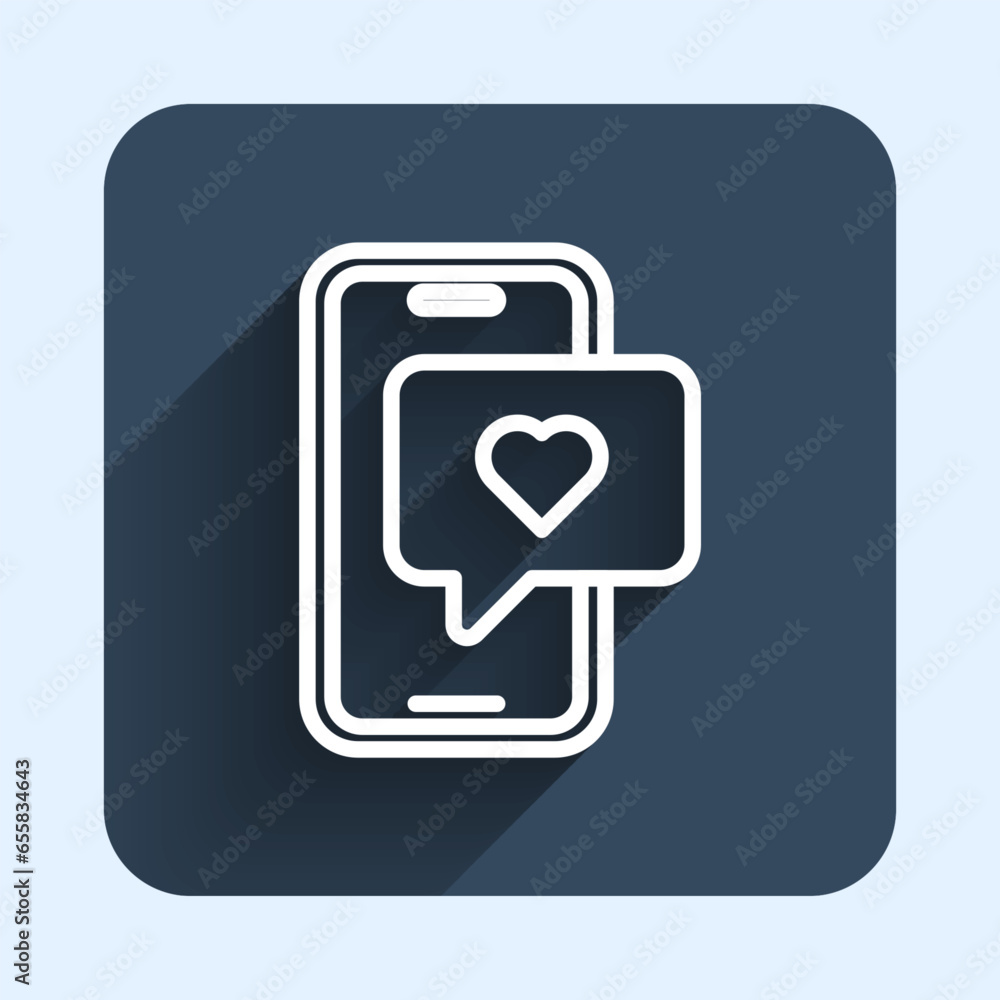 Poster white line smartphone with heart emoji speech bubble get message on screen icon isolated with long s