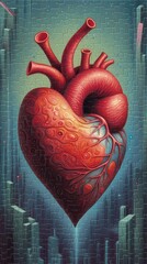 Trendy illustration of  human heart. Abstract colorful painting with geometric shapes.