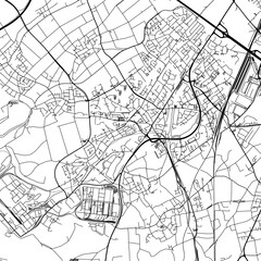 1:1 square aspect ratio vector road map of the city of  Hurth in Germany with black roads on a white background.