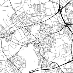 Fototapeta na wymiar 1:1 square aspect ratio vector road map of the city of Herten in Germany with black roads on a white background.