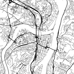 1:1 square aspect ratio vector road map of the city of  Koblenz in Germany with black roads on a white background.