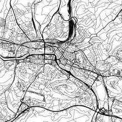 1:1 square aspect ratio vector road map of the city of  Saarbrucken in Germany with black roads on a white background.