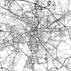 1:1 square aspect ratio vector road map of the city of  Leipzig in Germany with black roads on a white background.