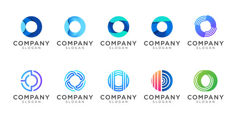 Letter O logo design for various types of businesses and company. colorful, modern, geometric, luxury letter o logo set