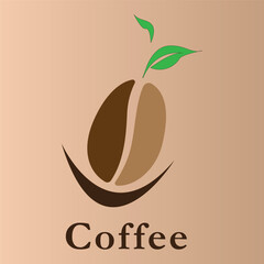 Unique and creative coffee bean template logo design with leaves. Logo for coffee shop, business, cafe.