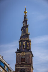 Fototapeta na wymiar Spiral tower of Church of Our Saviour, Copenhagen, Denmark