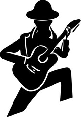 Vector illustration of a guitarist playing guitar in black