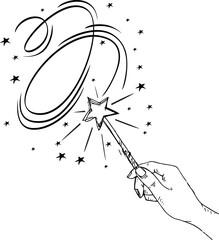 Hand Drawn magic wand doodle. Sketch style icon.Isolated on white background. Vector illustration © halimqdn